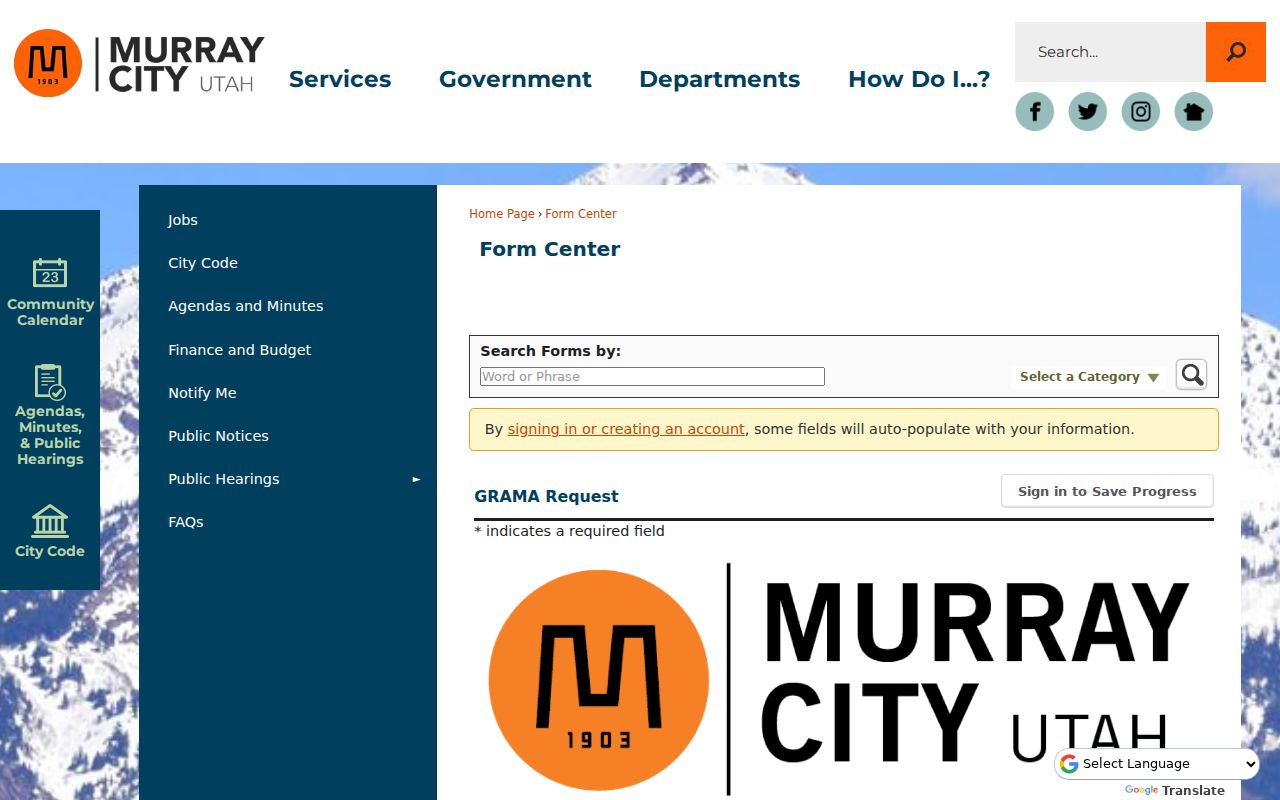 Murray public records request form under Utah GRAMA