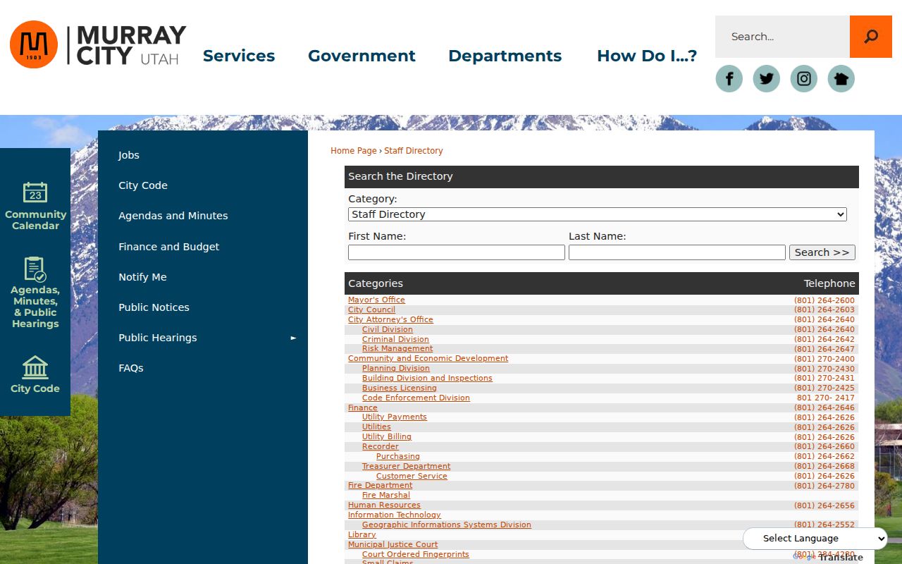 Murray people directories city staff search fields